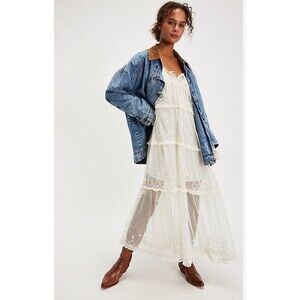 Free People Maxi Dress Women Ivory Stevie Retro Boho Resort Vacay Small NWT